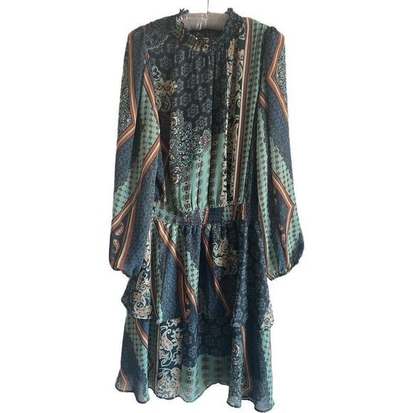 Laundry by Shelli Segal Women's Long Sleeve High Neck Mini Dress with Tiered Ski - Picture 2 of 7